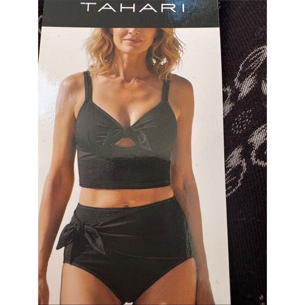 Tahari Black Tie-Front swim set